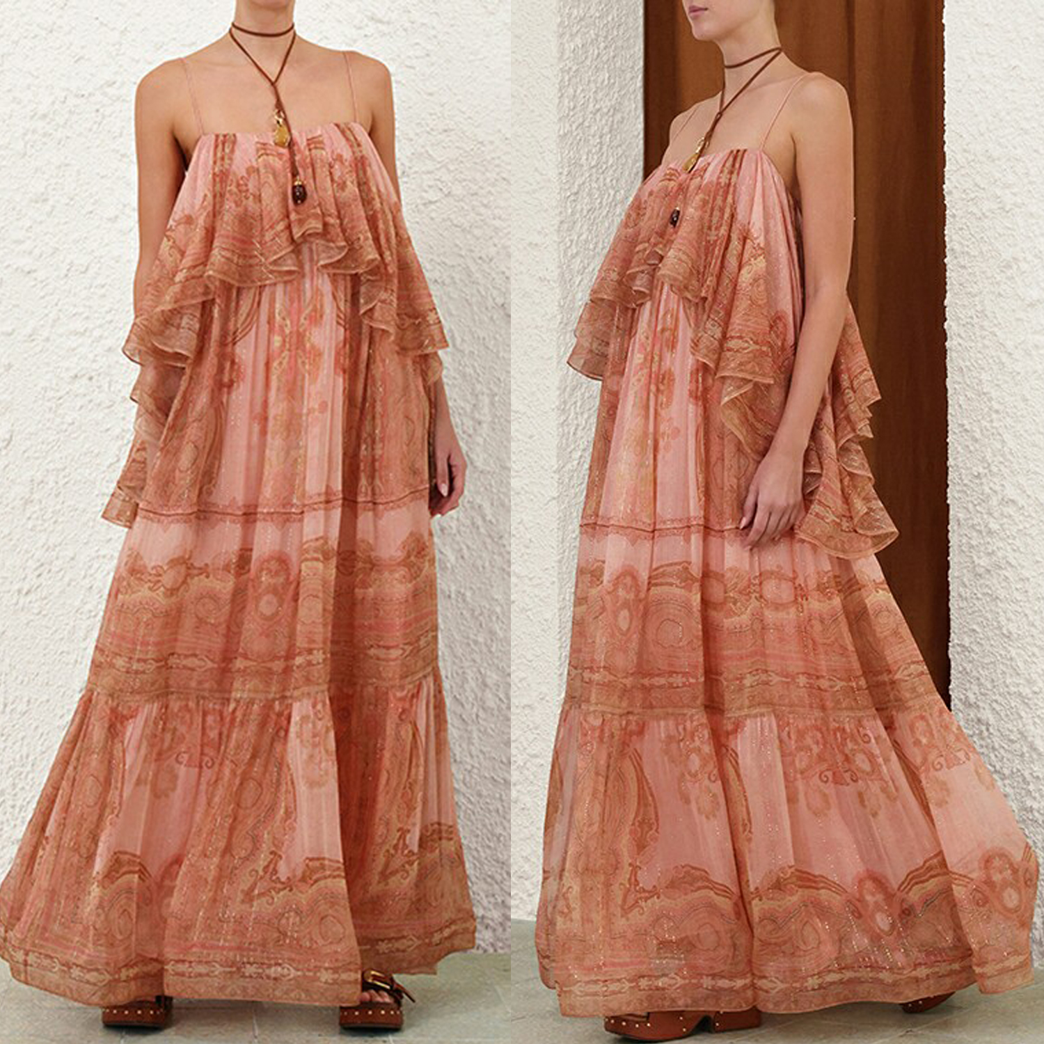 New SUNDANCE lotus leaf side length camisole dress for summer 2026 in Australia, Bohemian vacation long dress