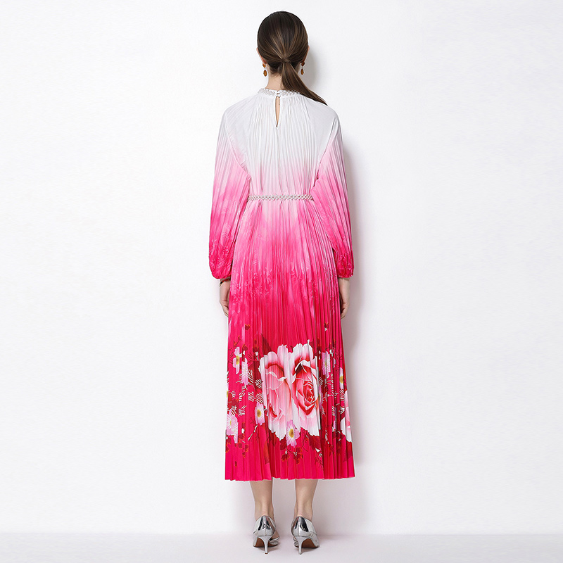 Original 2026 high-end nail bead positioning printed pleated pearl buckle pleated long skirt Original 2026 high-end nail bead positioning printed pleated pearl buckle pleated long skirt