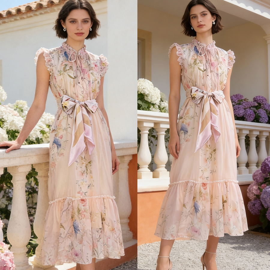 Australia 2026 autumn ready to wear new VALIANT blue floral pattern flowing style dress mid length skirt Australia 2026 autumn ready to wear new VALIANT blue floral pattern flowing style dress mid length skirt