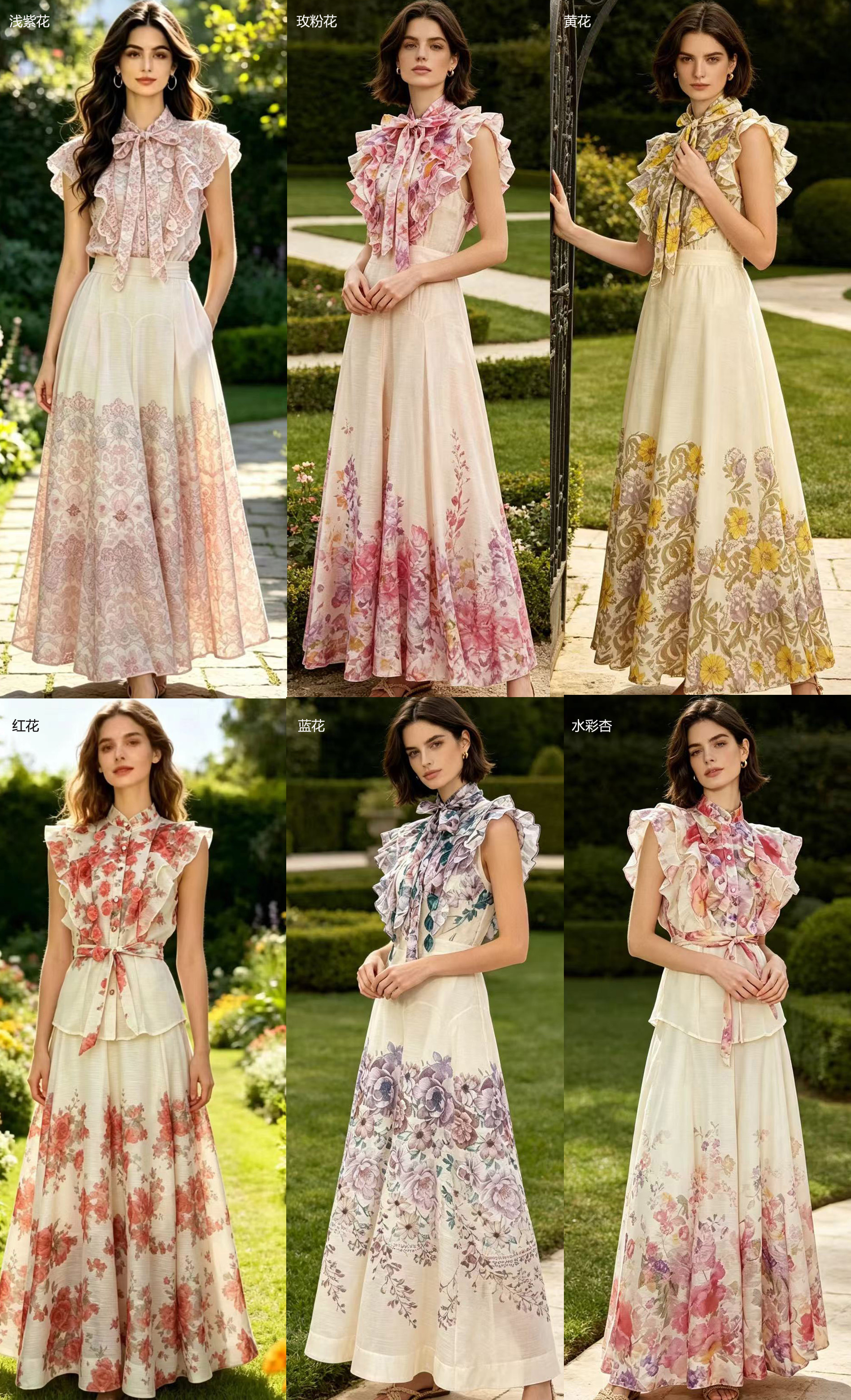 Elegant temperament two-piece dress set from Z Australia, heavy industry flower sleeveless ruffled shirt+high waisted skirt Elegant temperament two-piece dress set from Z Australia, heavy industry flower sleeveless ruffled shirt+high waisted skirt
