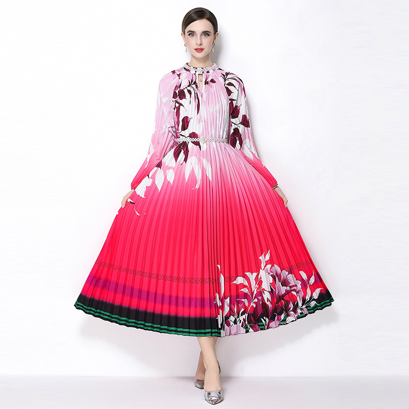 Original 2026 high-end nail bead positioning printed pleated pearl buckle pleated long skirt Original 2026 high-end nail bead positioning printed pleated pearl buckle pleated long skirt