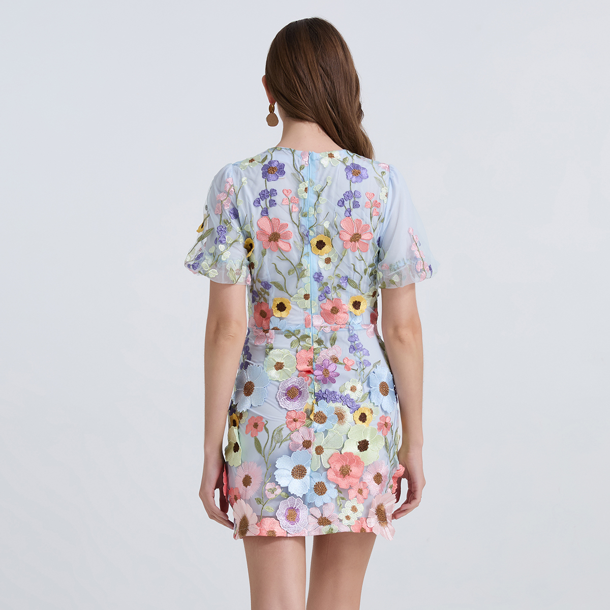 Real shot 773 # Heavy Industry Embroidered 3D Stickers Summer Elegant Bubble Sleeve Dress V-neck Small Dress Real shot 773 # Heavy Industry Embroidered 3D Stickers Summer Elegant Bubble Sleeve Dress V-neck Small Dress