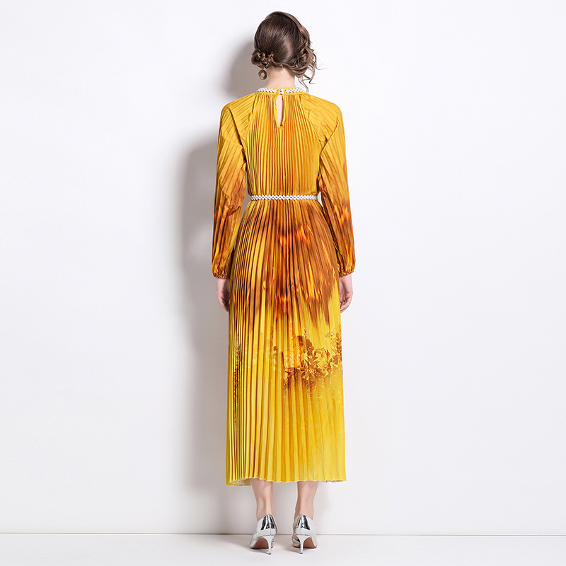 Original 2026 high-end nail bead positioning printed pleated pearl buckle pleated long skirt Original 2026 high-end nail bead positioning printed pleated pearl buckle pleated long skirt