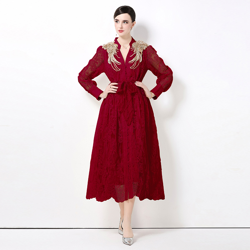 Palace Embroidery Water soluble Lace Retro Long Dress Heavy Industry Versatile Dress Palace Embroidery Water soluble Lace Retro Long Dress Heavy Industry Versatile Dress