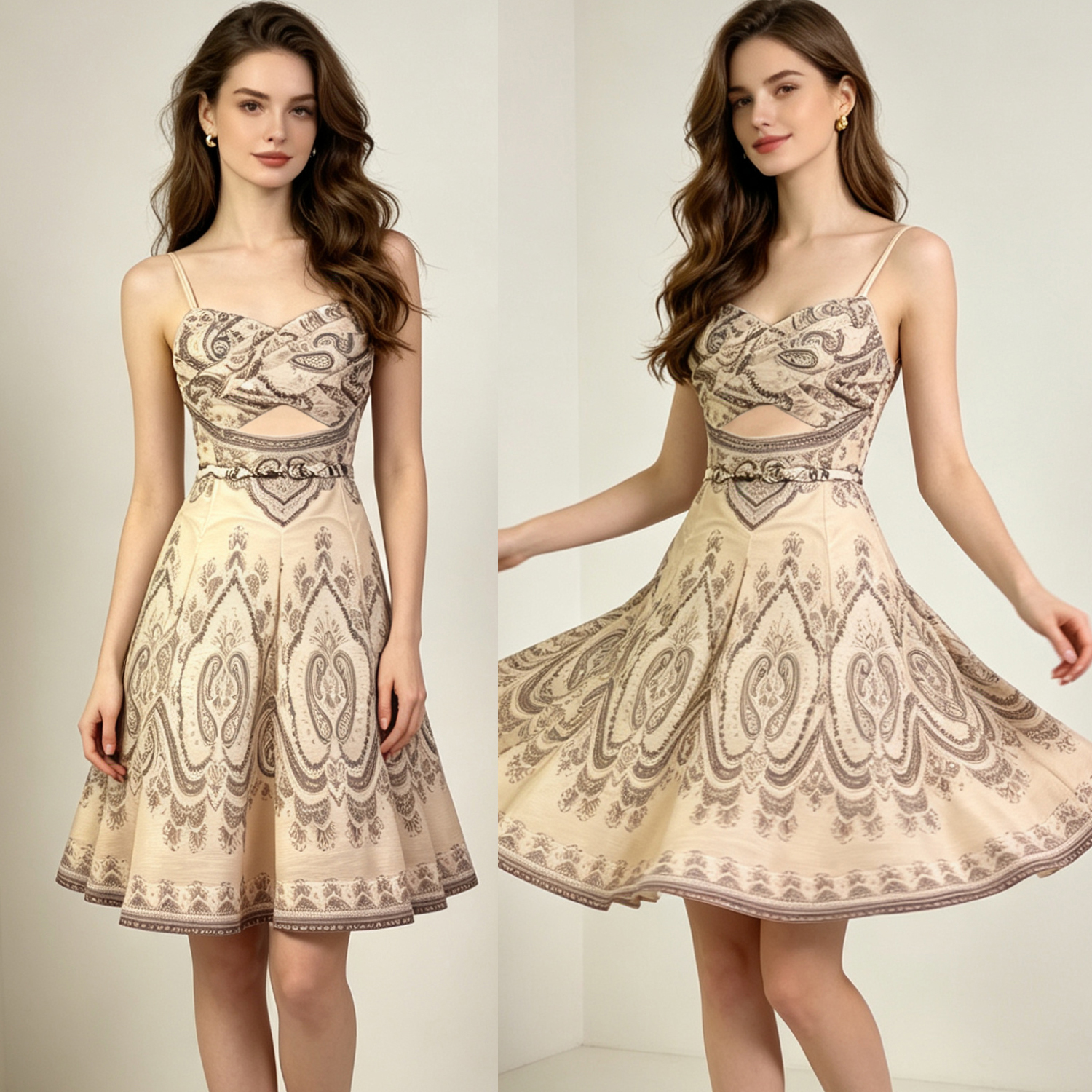 French style stunning pink printed sweet camisole dress for women in summer, hollowed out waist cinching and slimming, pleated and fluffy short skirt French style stunning pink printed sweet camisole dress for women in summer, hollowed out waist cinching and slimming, pleated and fluffy short skirt