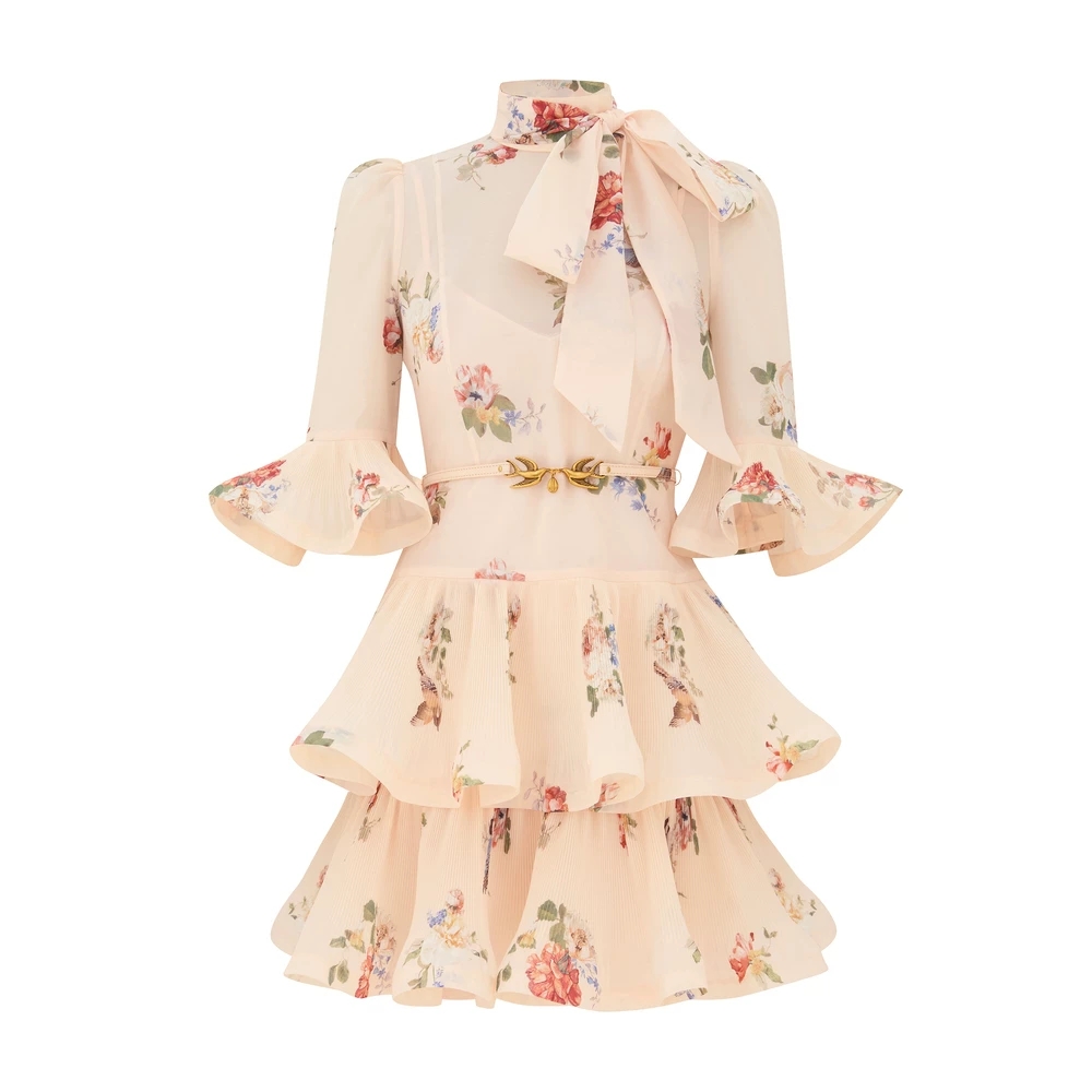Z Home Australia High end Customized 26 Autumn/Winter Vacation New Printed Layered Bow Decorative Cake Skirt Dress Z Home Australia High end Customized 26 Autumn/Winter Vacation New Printed Layered Bow Decorative Cake Skirt Dress