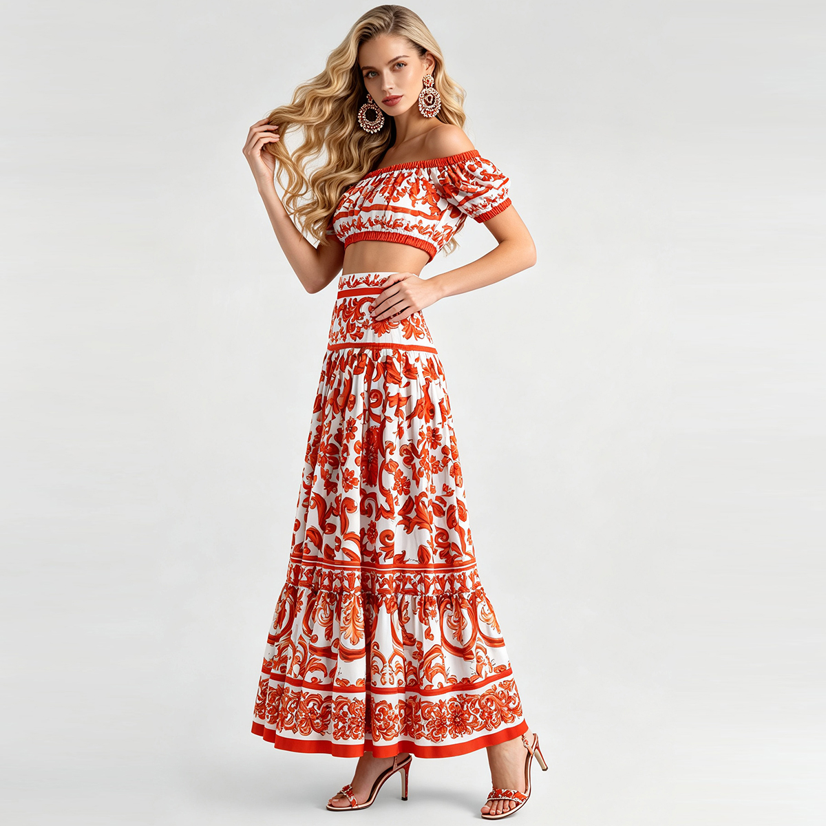 One neck off shoulder short strapless top+high waisted skirt two-piece fashionable set One neck off shoulder short strapless top+high waisted skirt two-piece fashionable set
