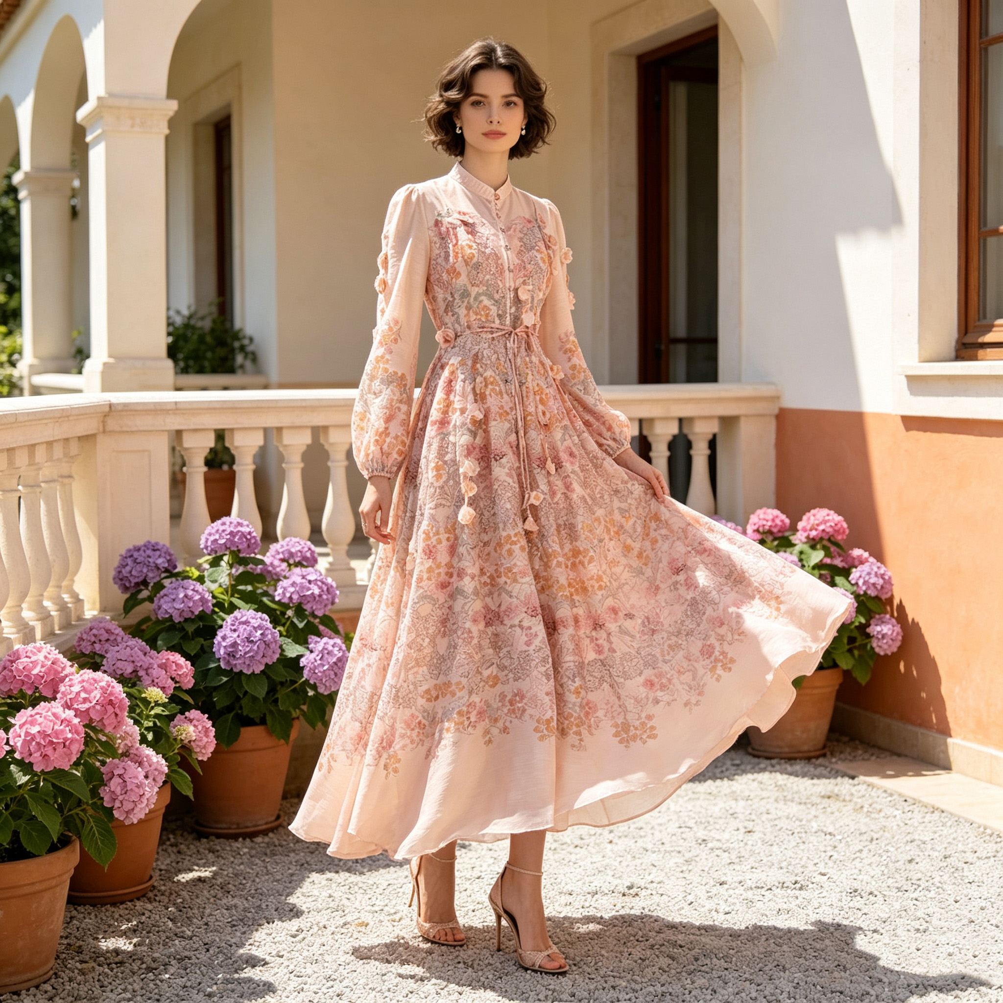 Australian niche 2026 summer elegant stand up collar single breasted heavy industry floral fringe two-piece dress long skirt Australian niche 2026 summer elegant stand up collar single breasted heavy industry floral fringe two-piece dress long skirt