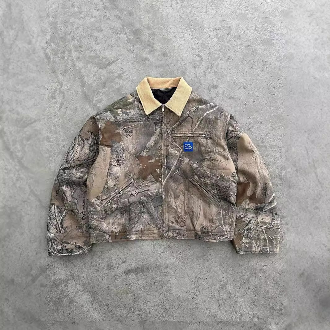 Cross border direct sales of new American style personalized street camouflage printed jacket jacket for men and women, fashionable and trendy, niche and popular