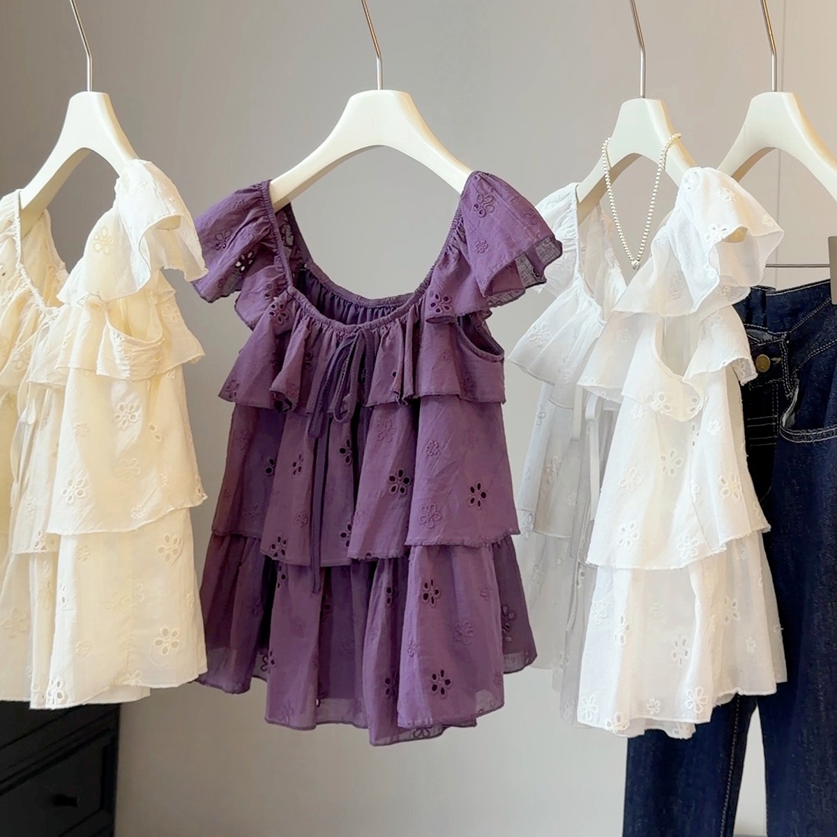 Korean version sweet ruffle edge small fly sleeve shirt for women's summer new style, layered and age reducing versatile sleeveless doll shirt Korean version sweet ruffle edge small fly sleeve shirt for women's summer new style, layered and age reducing versatile sleeveless doll shirt