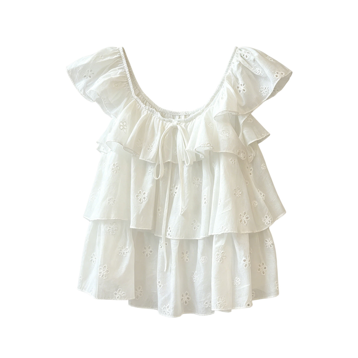 Korean version sweet ruffle edge small fly sleeve shirt for women's summer new style, layered and age reducing versatile sleeveless doll shirt Korean version sweet ruffle edge small fly sleeve shirt for women's summer new style, layered and age reducing versatile sleeveless doll shirt