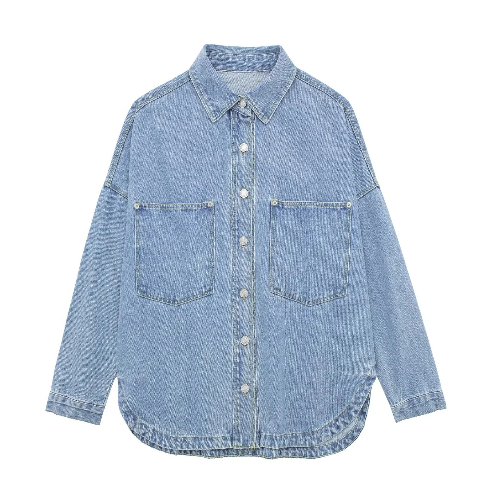 Foreign trade order! European and American summer new fashionable collar long sleeved denim shirt jacket for women 4877246