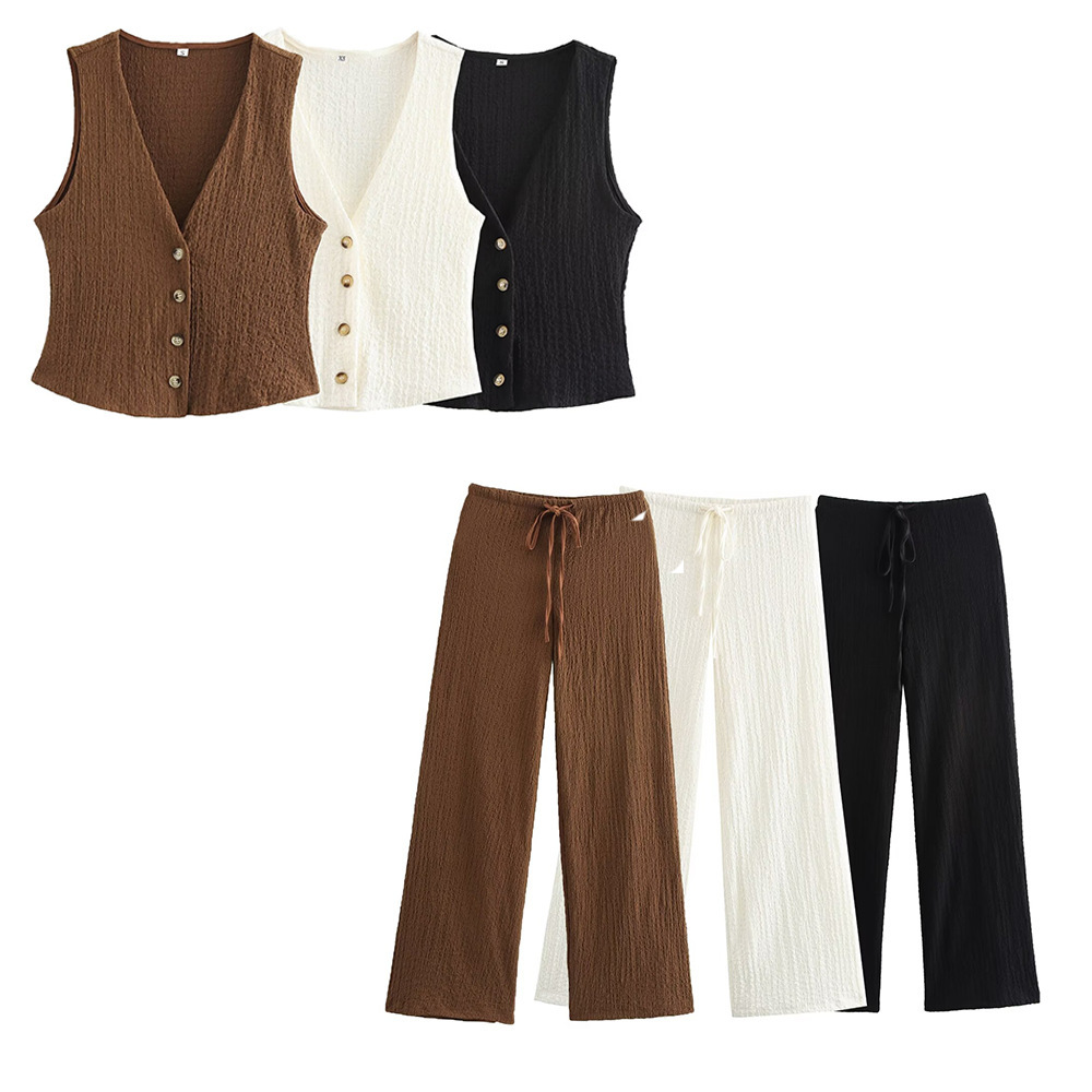 Foreign trade order! Wholesale of women's clothing, women's textured single breasted vest, vest, vest, high waisted straight leg pants, casual suit