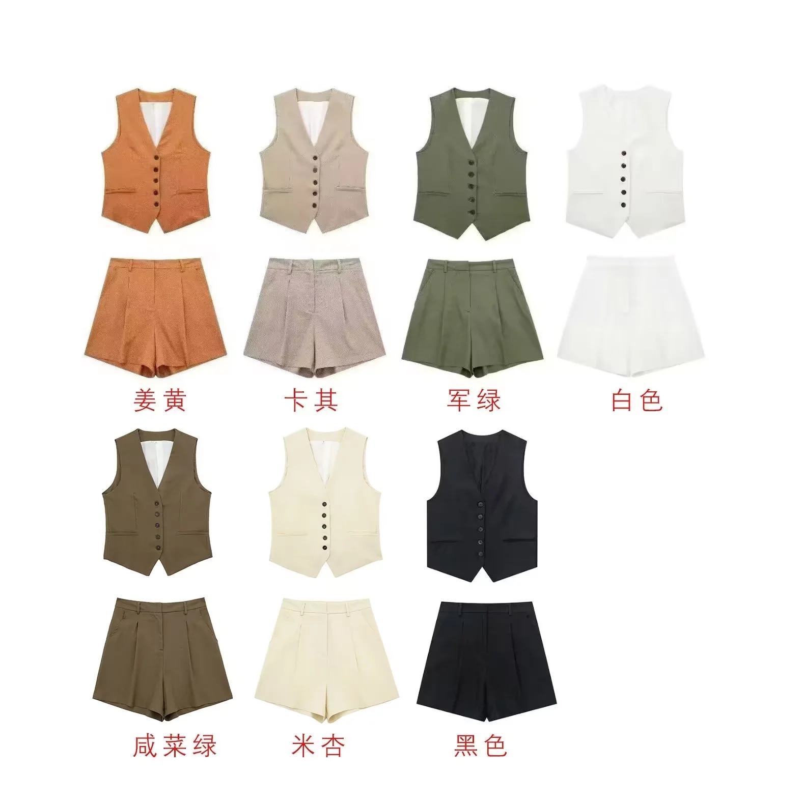 Foreign trade order! European and American summer new fashionable casual sleeveless V-neck vest vest vest vest shorts set for women 9929321