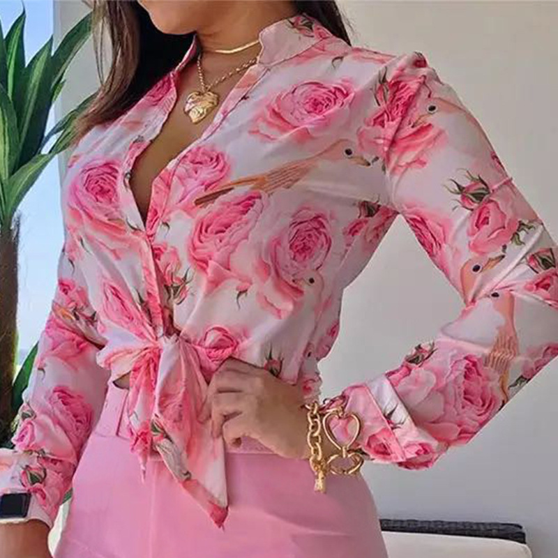 European and American foreign trade women's clothing set 2026 cross-border new product light mature digital printing stand up collar long sleeved shirt women's top European and American foreign trade women's clothing set 2026 cross-border new product light mature digital printing stand up collar long sleeved shirt women's top