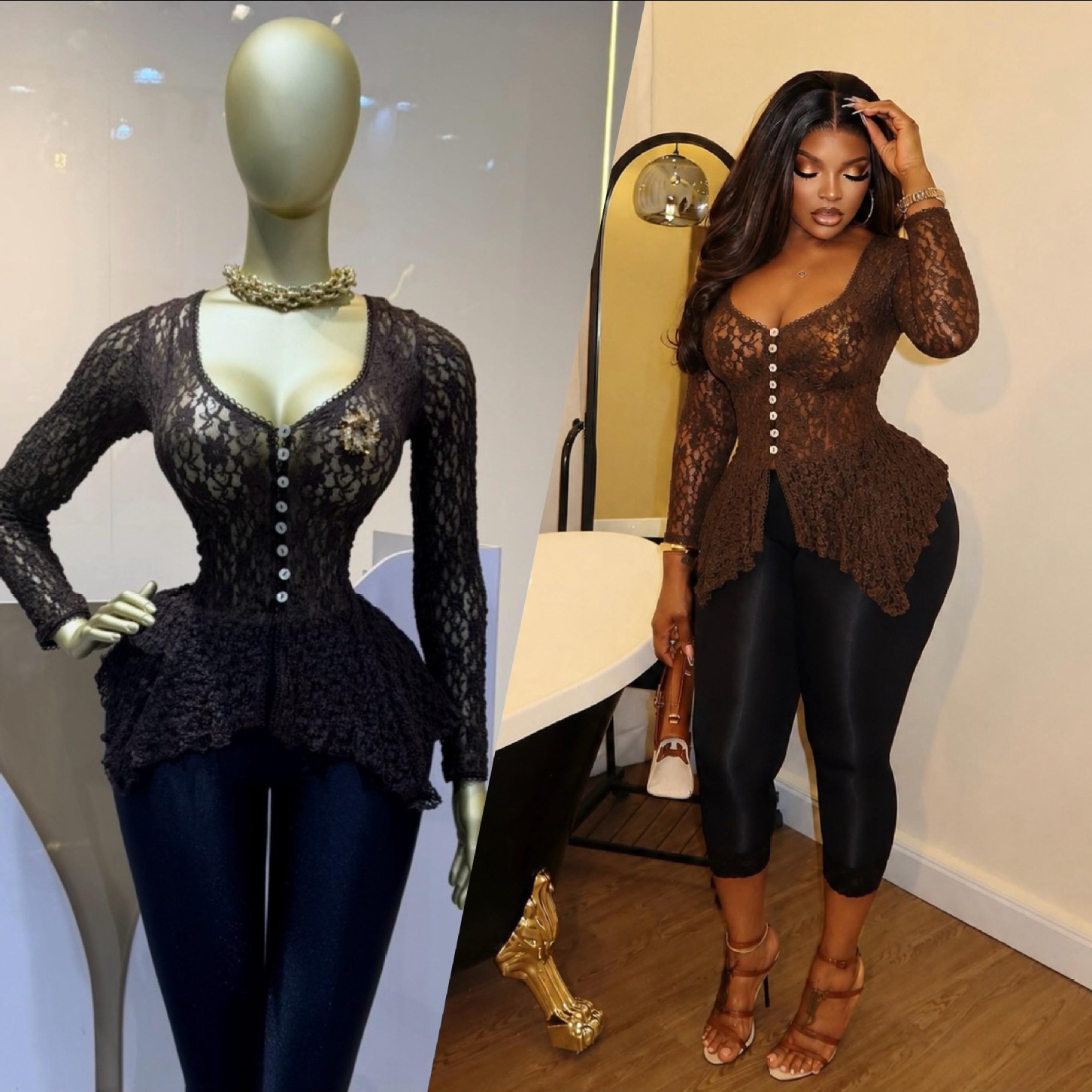 European and American cross-border women's clothing 2026 autumn new sexy temperament hollow lace irregular long sleeved shirt T-shirt for women