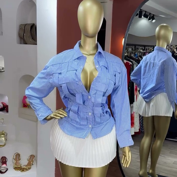 European and American cross-border women's clothing 2026 summer new style temperament design sense niche woven lapel striped shirt top