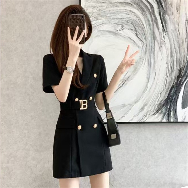 2026 spring/summer short sleeved waist cinching simple OL professional suit dress temperament slimming European station women's suit dress 2026 spring/summer short sleeved waist cinching simple OL professional suit dress temperament slimming European station women's suit dress