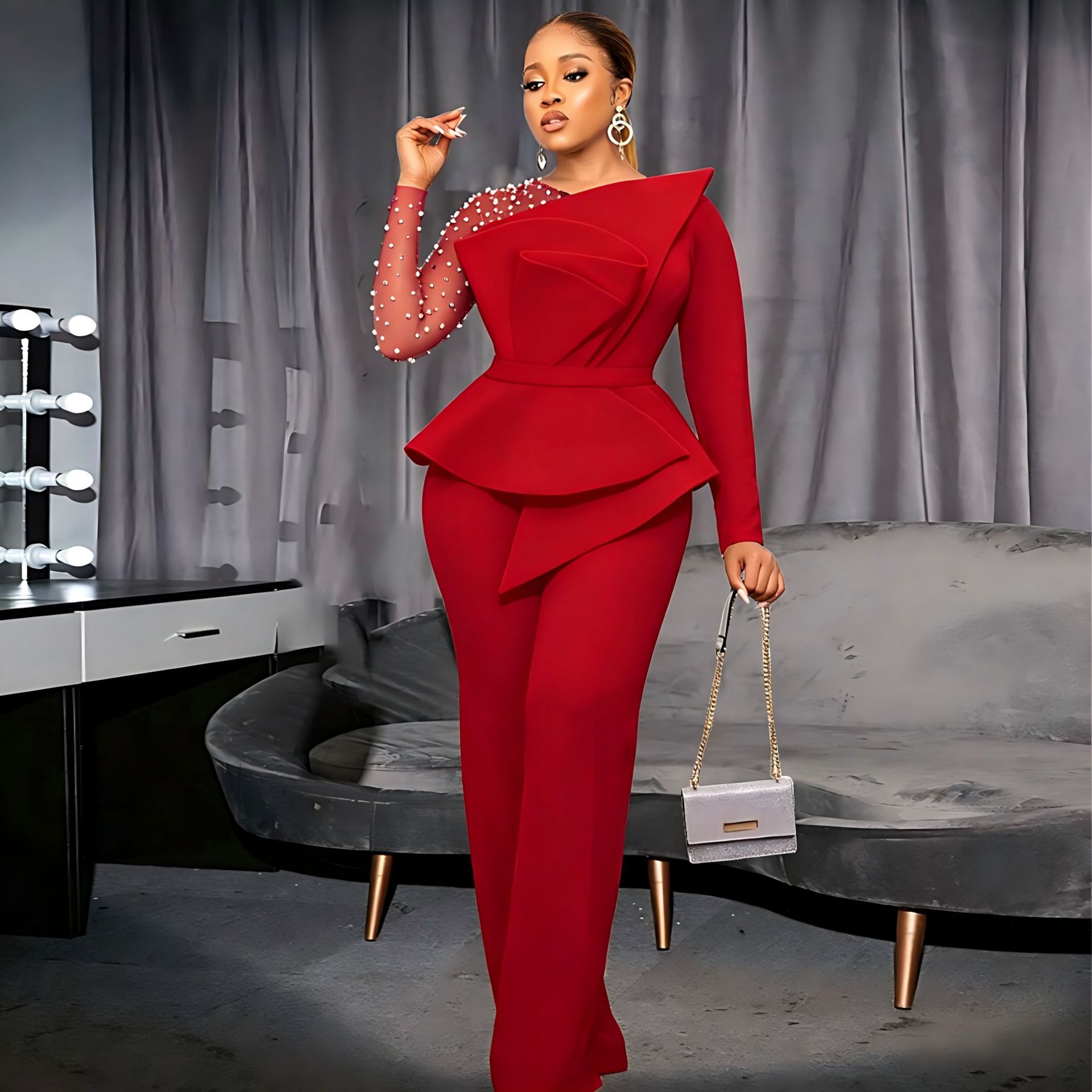 AM220928 Designer Splicing Nail Bead jumpsuit slimming banquet dress outfits for women AM220928 Designer Splicing Nail Bead jumpsuit slimming banquet dress outfits for women