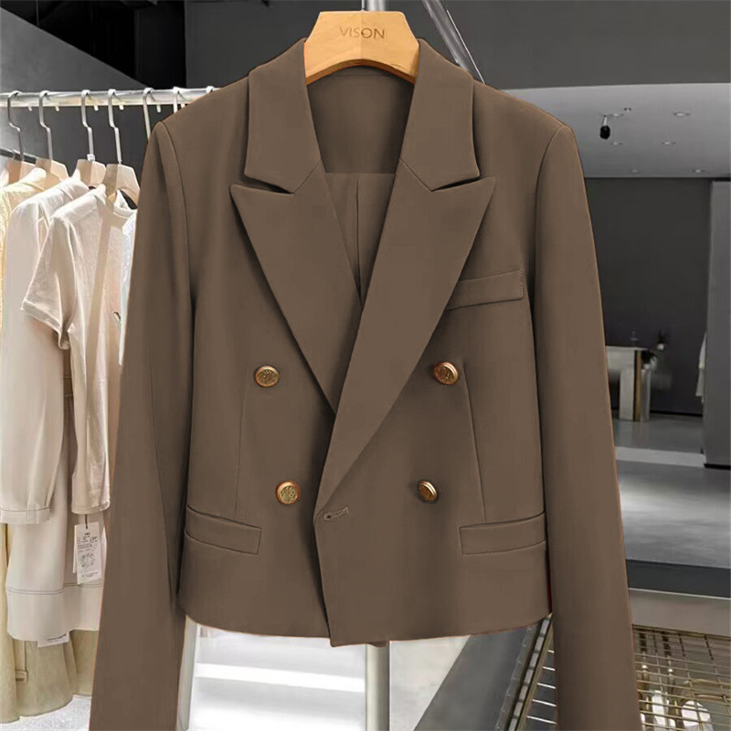 Women's suit jacket, 2026 coffee colored autumn new style, foreign trade temperament, explosive street short style, small and casual suit for women