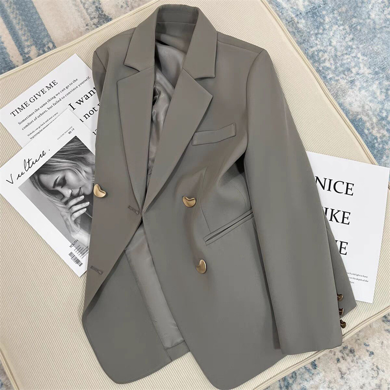 2026 Spring and Autumn New Grey Korean Edition British Style Suit Coat for Women, French Texture Fashion Small Suit 2026 Spring and Autumn New Grey Korean Edition British Style Suit Coat for Women, French Texture Fashion Small Suit