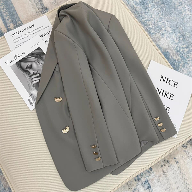 2026 Spring and Autumn New Grey Korean Edition British Style Suit Coat for Women, French Texture Fashion Small Suit 2026 Spring and Autumn New Grey Korean Edition British Style Suit Coat for Women, French Texture Fashion Small Suit