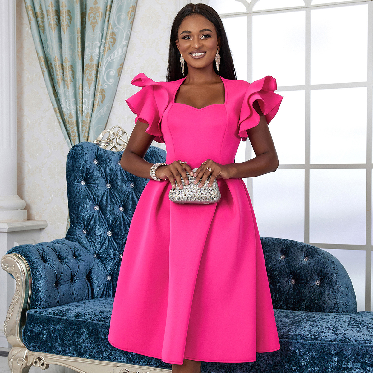 AM220728 ruffled A-line dress for slimming and belly covering, plus size party dress, princess dress, dresses