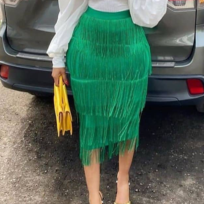 High waisted patchwork tassel skirt slim fit hip hugging skirt party pencil skirt plus size women's skirt skirt skirt skirt