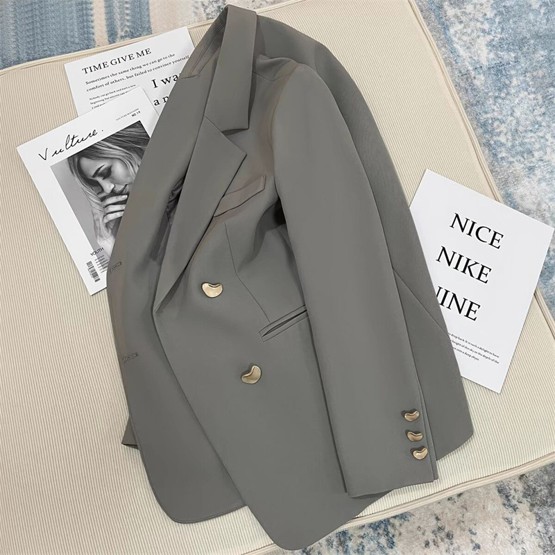 2026 Spring and Autumn New Grey Korean Edition British Style Suit Coat for Women, French Texture Fashion Small Suit 2026 Spring and Autumn New Grey Korean Edition British Style Suit Coat for Women, French Texture Fashion Small Suit