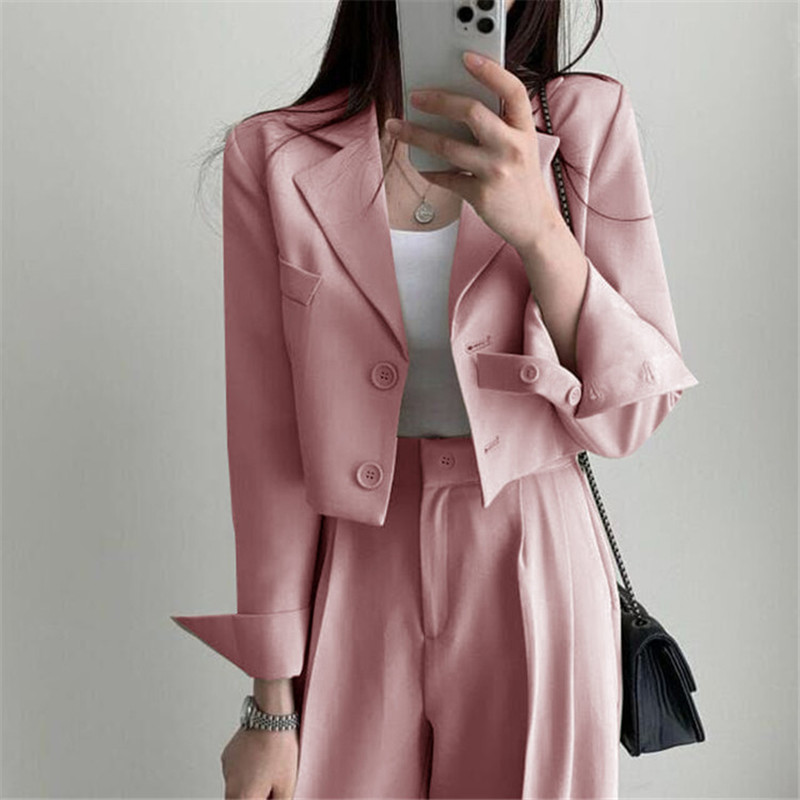 Pink suit jacket for women in the spring and autumn of 2026, short and stylish Korean style casual suit jacket for women
