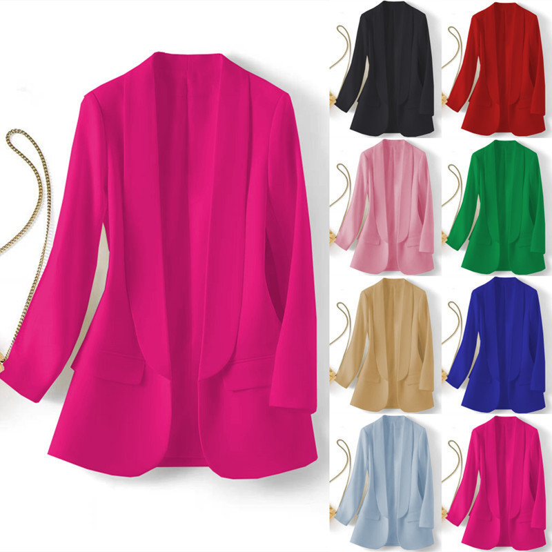 Foreign trade Amazon hot item Spring and Autumn temperament Commuting solid color lapel long sleeved small suit Korean version jacket for women