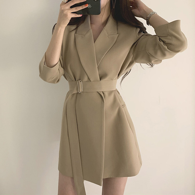 Internet celebrity small suit mid long chic retro belt Korean version 2026 casual temperament ins suit jacket female r