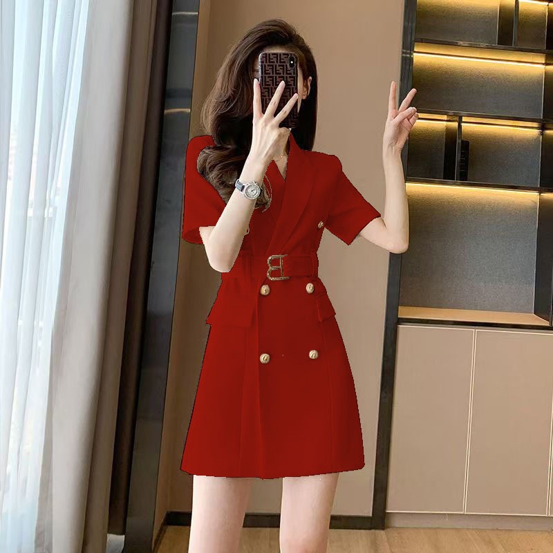2026 spring/summer short sleeved waist cinching simple OL professional suit dress temperament slimming European station women's suit dress 2026 spring/summer short sleeved waist cinching simple OL professional suit dress temperament slimming European station women's suit dress