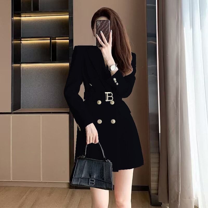 Spring and autumn, early spring, high-end slimming trench coat for women, mid to long style, spring and autumn new style, double breasted long style suit coat
