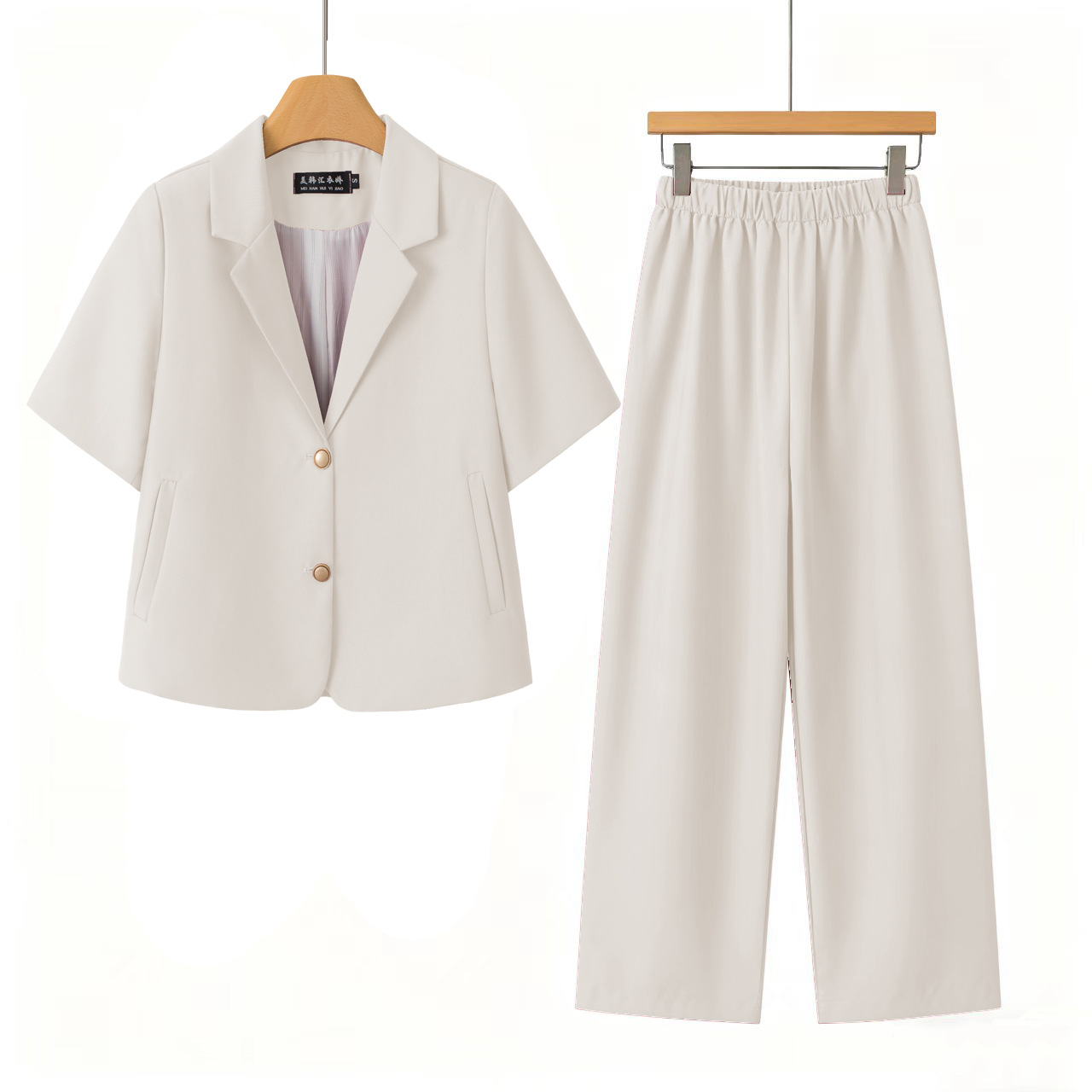 2026 new beige suit set for women's summer thin style short sleeved temperament commuting wide leg pants two-piece set for women