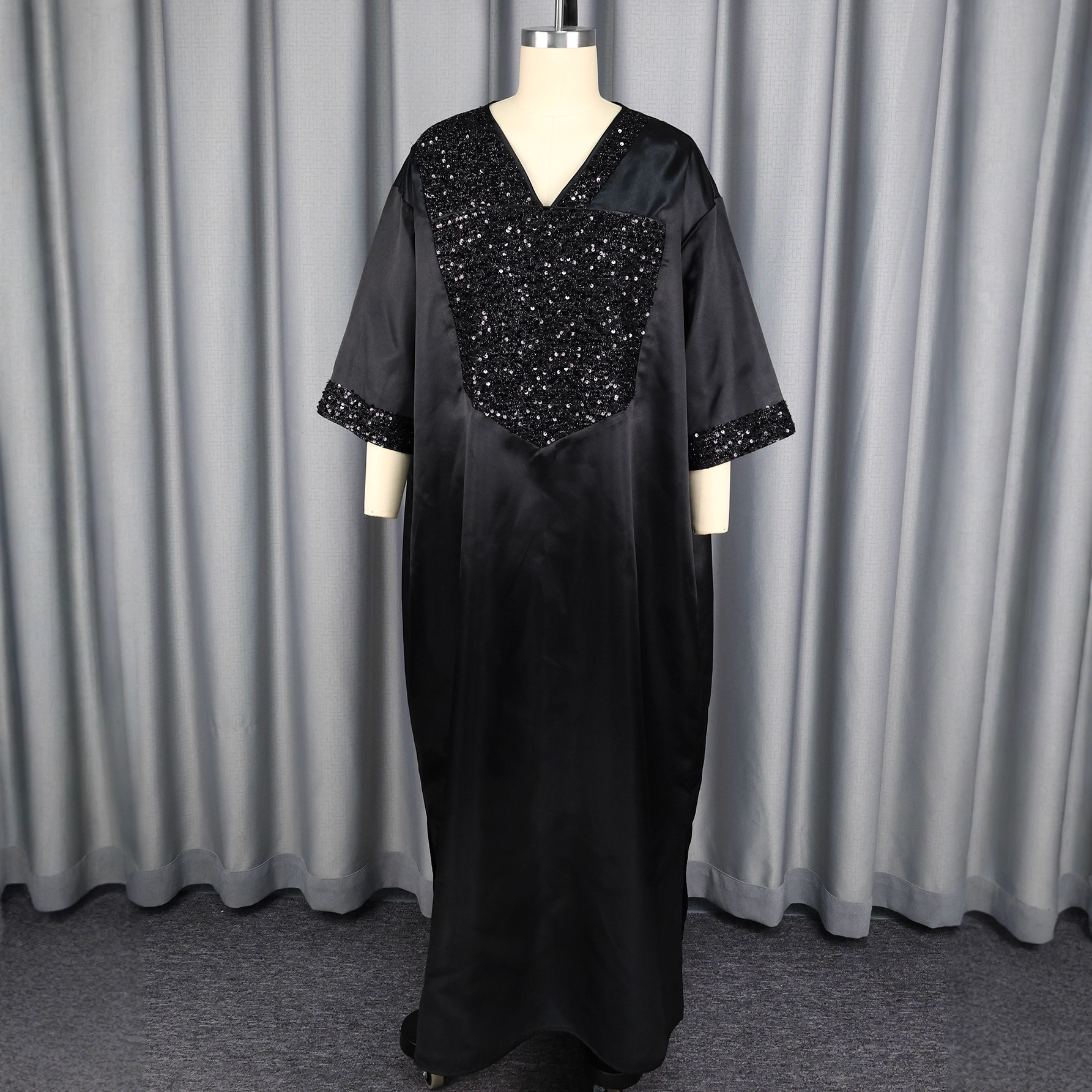 Cross border African women's V-neck loose fit plus size dress, AliExpress sequin fashion robe, Dress Cross border African women's V-neck loose fit plus size dress, AliExpress sequin fashion robe, Dress