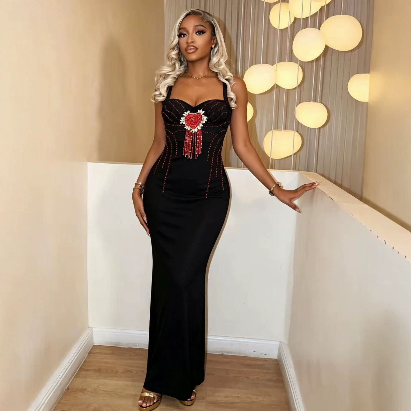 European and American sexy bandage dress, socialite party suspender, nail bead dress, fashionable banquet dress, elegant and sexy women's clothing