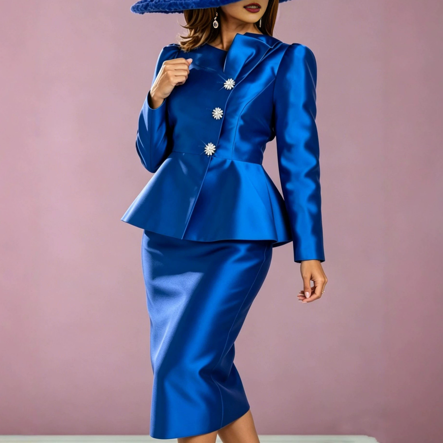 Autumn new elegant satin dress design with ruffled edges, waist cinching, slim fit, long sleeved, hip hugging dress
